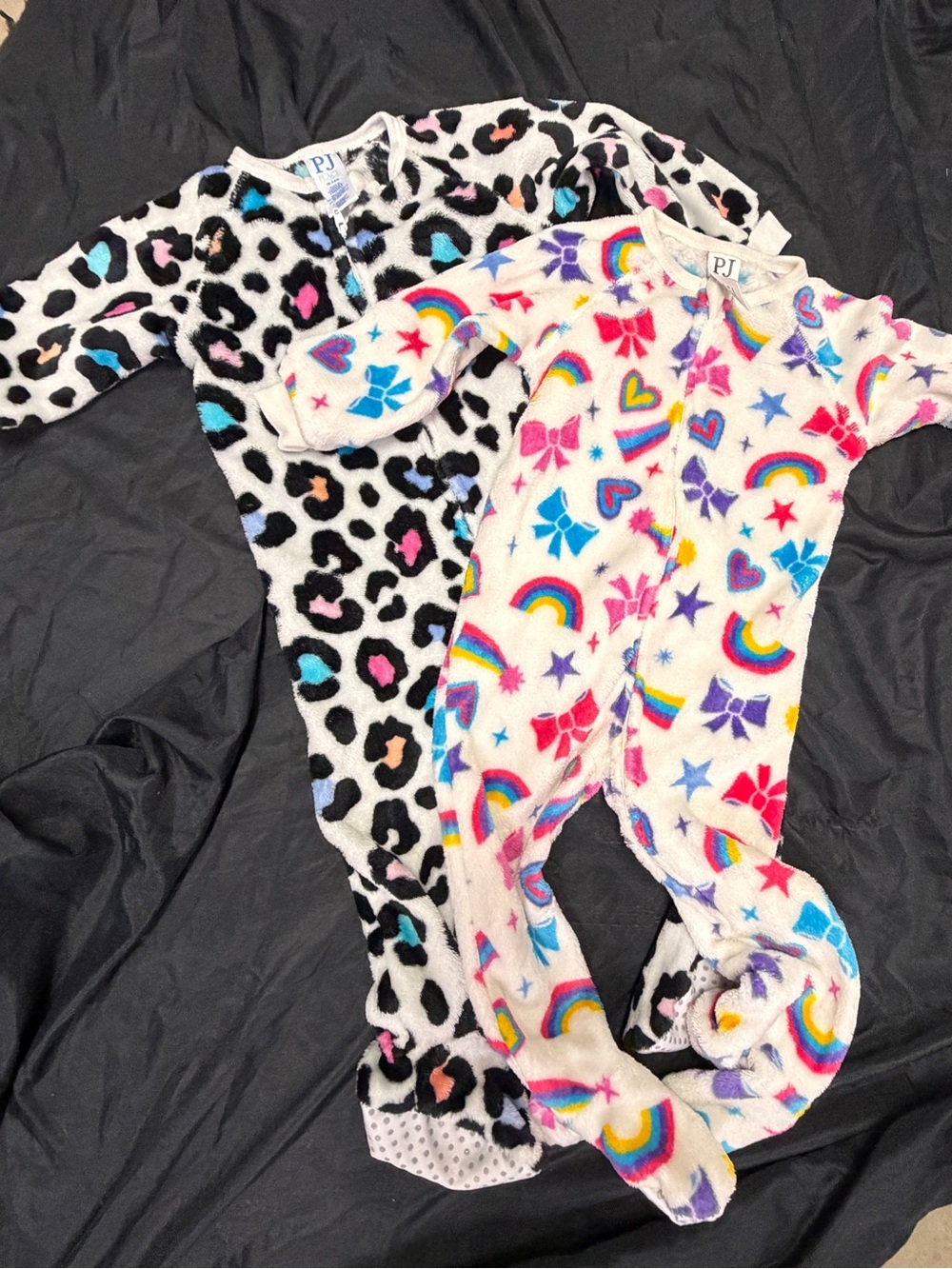 Place Girls' Footed Pajamas - Rainbow Hearts & Leopard Accents
